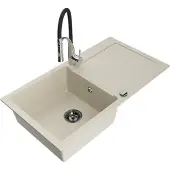 Mexen Leo 1 Becken-Granitspüle mit Abtropffläche und Mischbatterie Aster, Beige - 6501-69-73450-07-B