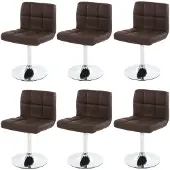 Mendler 6er-Set Esszimmerstuhl Drehstuhl Stuhl Cadiz Kunstleder Chrom braun