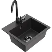 Mexen Milo 1-Becken-Granit-Spüle mit Mischbatterie Telma, Schwarz gesprenkelt - 6505-76-670200-70-B