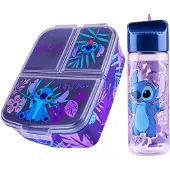 Disney Stitch Kinder-Lunchbox mit Fchern und Wasserflasche fr die Schule (blau/lila)