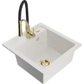 Mexen Vito 1-Becken-Granit-Spüle mit Mischbatterie Aster, Weiß - 6503-20-73450-57-G
