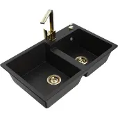 Mexen Tomas 2-Becken-Granitspüle mit Mischbatterie Rita, Schwarz - 6516-77-670300-50