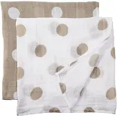 Lulujo Lange Musselin-Pack von 2 - taupe Punkte - Weiß - Unisex