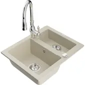 Mexen Carlos 1,5-Becken-Granitspüle mit Mischbatterie Savita, Beige - 6518-69-672601-00