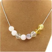 Bijoux Steine und Mineralien. Halskette mit Perlen aus Rosa Opal + Rosenquarz + Citrin + Quarz 8 mm. Halskette für Frauen, Männer. Größe anpassbar.