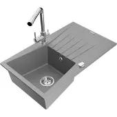 Mexen Cesar 1 Becken-Granitspüle mit Abtropffläche und Mischbatterie Duero, Grau - 6514-71-671600-00
