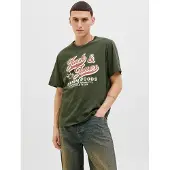 Jack & Jones Rundhalsshirt "JJELOGO TEE SS O-NECK 2 COL AW25 SN", Herren, Gr. S, bunt (duffel bag), Jersey, Obermaterial: 100% Baumwolle, bedruckt, regular fit normal, Rundhals, Shirts Rundhalsshirt