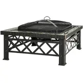 STILVORA Feuerschale Stahl Schwarz 76x76x47 cm mit Funkenschutzdeckel & Grillrost