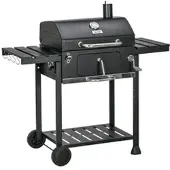 STILVORA Holzkohlegrill Edelstahl Schwarz 120x64x114 cm mit Deckel, Kurbel & Seitenablagen