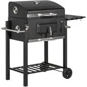 STILVORA Holzkohlegrill Edelstahl Schwarz 113x65x108 cm mit Deckel, Rädern