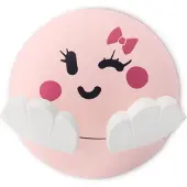 Inofix 3 selbstklebende Kinderkleiderbügel rosa mit Gesicht-Design.