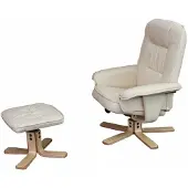 Mendler Relaxsessel H56, Fernsehsessel TV-Sessel mit Hocker Ottomane, Kunstleder Eukalyptus Holz MVG- creme
