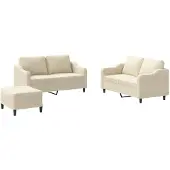 vidaXL 3-tlg. Sofagarnitur mit Kissen Creme Stoff