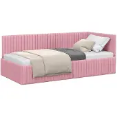 vidaXL Eckbettgestell mit Kopfteil Rosa 90 cm x 190 cm Samt