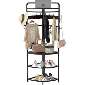Azomor Industrielle Eckgarderobe mit Regalen und verstellbaren Haken, Schwarz und Braun
