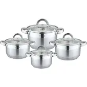 Cheffinger 8 teilig Edelstahl Kochgeschirr Induktion Kochtopf Topfset Glasdeckel 18/10 Edelstahl