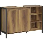 SoBuy Waschbeckenunterschrank 90 cm, Waschtischunterschrank mit U-Ausschnitt für Waschbecken, Badschrank mit Türen & offenem Regal BZR63-L-PF