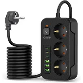 Tech-Protect Pc3X6 Steckdosenleiste 3 Usb & 3 Typ-C & 3 Steckdosen 200Cm Schwarz
