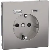 Merten MEG2367-6050 Schuko Steckdose mit USB Ladegerät, Nickelmetallic, System Design MEG23676050