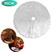 Yakimz Weihnachtsbaumdecke Christbaumdecke Weiß Plüsch Christbaumteppich Rock Rund 90cm