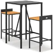 vidaXL 3-tlg. Gartenbar-Set Schwarz Poly Rattan & Massivholz Akazie