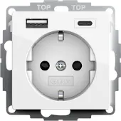 Gira System 55, Type F + USB A + USB C, Weiß, 220 - 250 V, 50/60 Hz, 5 V, 3 A