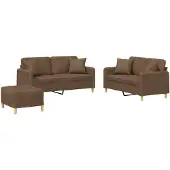 vidaXL 3-tlg. Sofagarnitur mit Kissen Braun Stoff