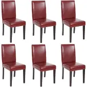Mendler 6er-Set Esszimmerstuhl Stuhl Küchenstuhl Littau Kunstleder, rot-braun, dunkle Beine