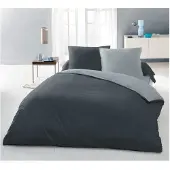 Lovely Home Bettbezug-Set – 220 x 240 cm – 100 % Baumwolle – zweifarbig hell- und dunkelgrau