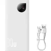 Baseus Powerbank mit Digitalanzeige 2Xusba/1Xusb-C 10000Mah 30W Weiß