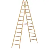 Hymer Holz-Sprossenstehleiter, beidseitig begehbar, 2x12 Sprossen, senkr. Höhe 3,30 m, Reichhöhe 4,75 m, Gewicht 25,0 kg