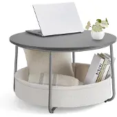 Vasagle Couchtisch rund mit Korb aus Stoff zementgrau-cremeweiß LCT244G01