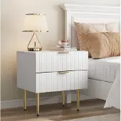 STILVORA Nachttisch MDF/Spanplatte Weiß 53x41,5 cm, 2 Schubladen, Metallbeine