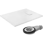 LuxeBath Duschwanne 100x80 cm Weiß mit Ablaufgarnitur aus SMC H:3 cm