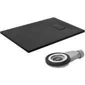 LuxeBath Duschwanne 100x70 cm Schwarz inkl. Ablaufgarnitur, SMC 30 mm, Anti-Rutsch, Schieferoptik
