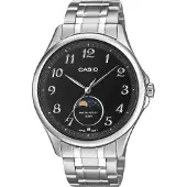 Casio Herren-Quarzuhr MTP-M110D-1AVER Silberfarbener Stahl Schwarzes Zifferblatt Mondphasen 42,5 mm