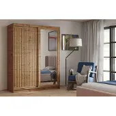 Masseno Schiebetürenschrank LINARI 180/205/60cm 2-türig mit Spiegel Eiche Artisan