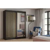 Masseno Schiebetürenschrank LINARI 180/205/60cm 2-türig mit Spiegel Schwarz