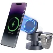 Ideoon Multifunktionale drahtlose & komfortable Ladestation mit Nachtlicht (15W) USB-C - schwarz - für Smartphones, Watches, Pods & mehr - Komfort + Ordnung