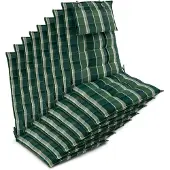 Beautissu 8er Set Sun-HL Hochlehner Auflage 120x50x8cm Grün-Kariert