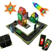 Relaxdays Magnetbausteine Set, 72 Teile, Straßen, Autos & Schilder, Lernspielzeug ab 3, Magnetspiel Stadt, ABS, schwarz