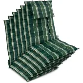 Beautissu 6er Set Sun-HL Hochlehner Auflage 120x50x8cm Grün-Kariert
