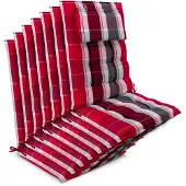 Beautissu 7er Set Sun-HL Hochlehner Auflage 120x50x8cm Rot-Gestreift