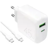 Puro Power Kit: Ladegerät Daily 1 USB-A-Anschluss und 1 USB-C-Anschluss + USB-C-Kabel