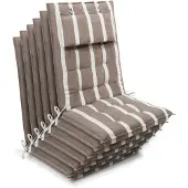 Beautissu 6er Set Sun-HL Hochlehner Auflage 120x50x8cm Beige-Weiß-Gestreift