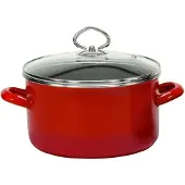 Karl Krueger KRÜGER 31724RO Kochtopf 24 cm mit Glasdeckel, Rot-Grau, Stahlemaille