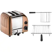 Dualit Toaster Paket 2, 2er Toaster mit Brötchenaufsatz und Sandwichzange kupfer