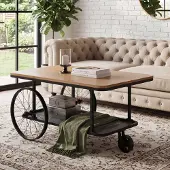 Mendler Couchtisch HWC-Q69, Beistelltisch Sofatisch, Reifen Industrial Retro Holz, 54x100x60cm natur, schwarz