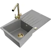 Mexen Cesar 1 Becken-Granitspüle mit Abtropffläche und Mischbatterie Duero, Grau - 6514-71-671600-50