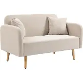 HOMCOM 2 Sitzer Sofa Couch mit 2 Wurfkissen gepolsterter Doppelsofa mit Samtopik